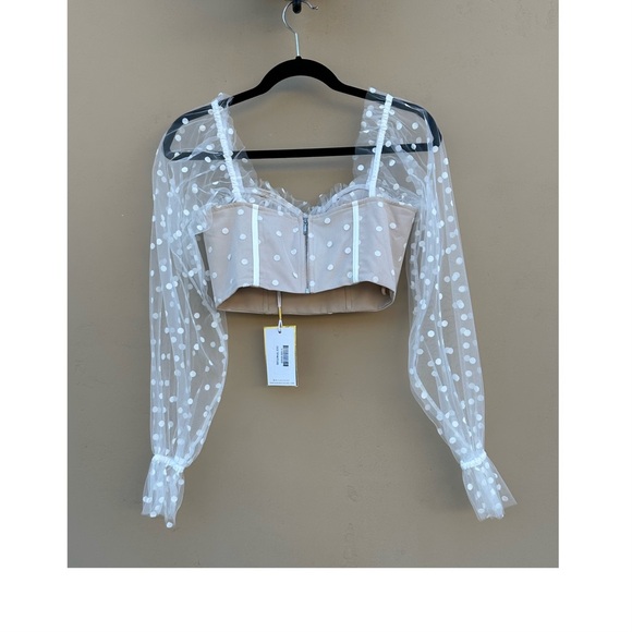 Runaway the Label Chloe Top White Spot Polka Dot Sheer Mesh Crop Blouse NWT S - Picture 2 of 6